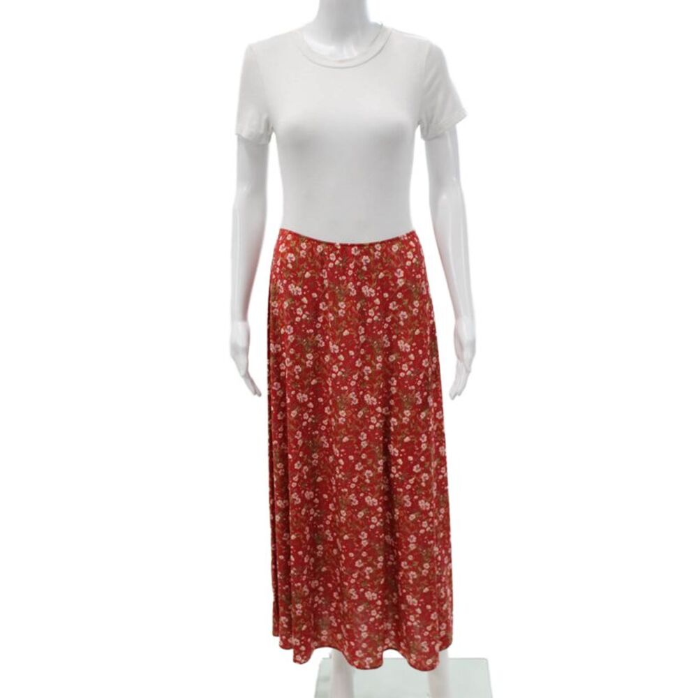 Paola Zuin Women Red Floral Maxi Skirt Polyester Size 40